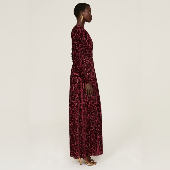 Elegant Burgundy Velvet Dress - Picture 3 of 16